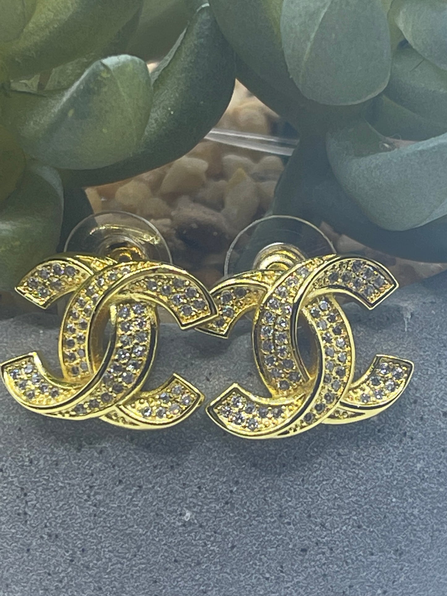 C is for Chunky Rhinestone Earrings, Gold or Silver