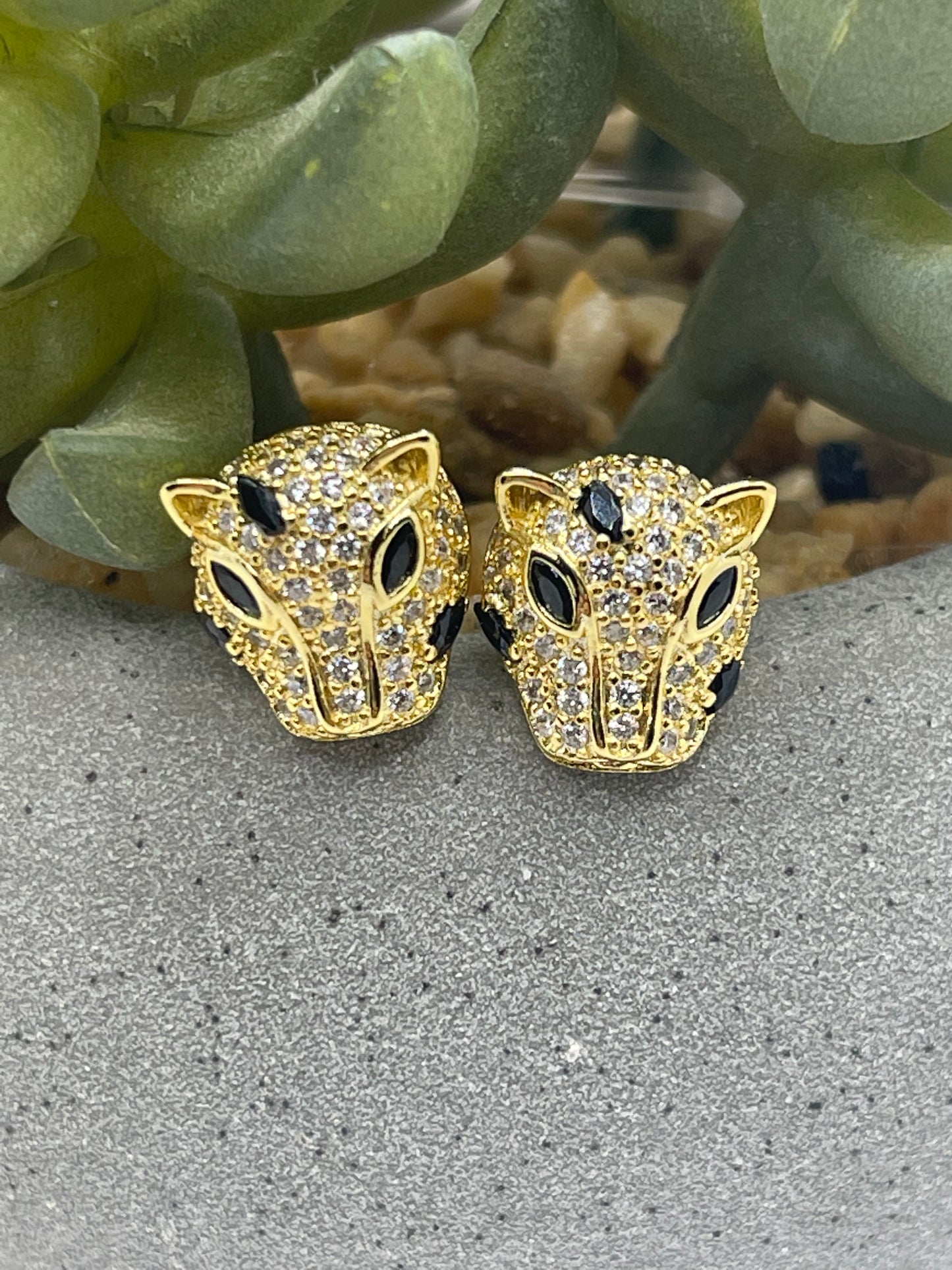 Gold Panther Stud Fashion Earrings