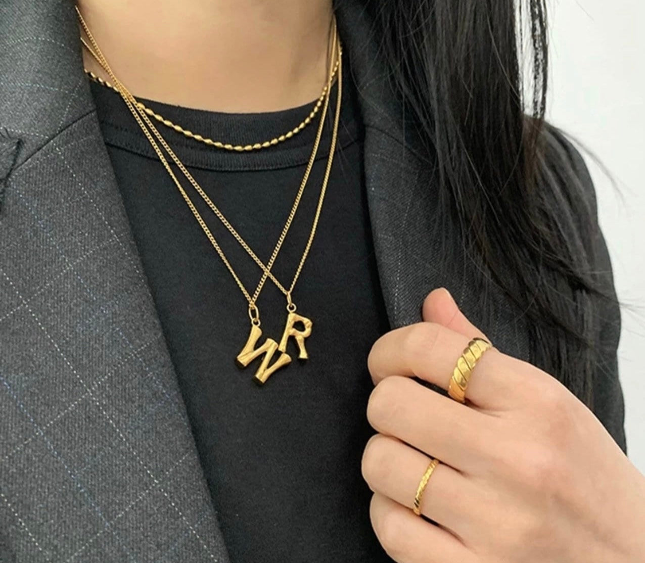 Gold Filled Bamboo Initial Pendant Necklace