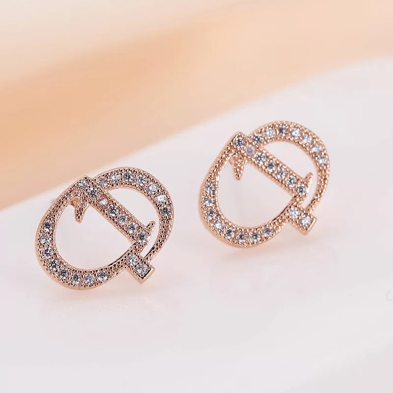 C is for Coming, D is for Down Rhinestone Earrings, Rose Gold or Silver