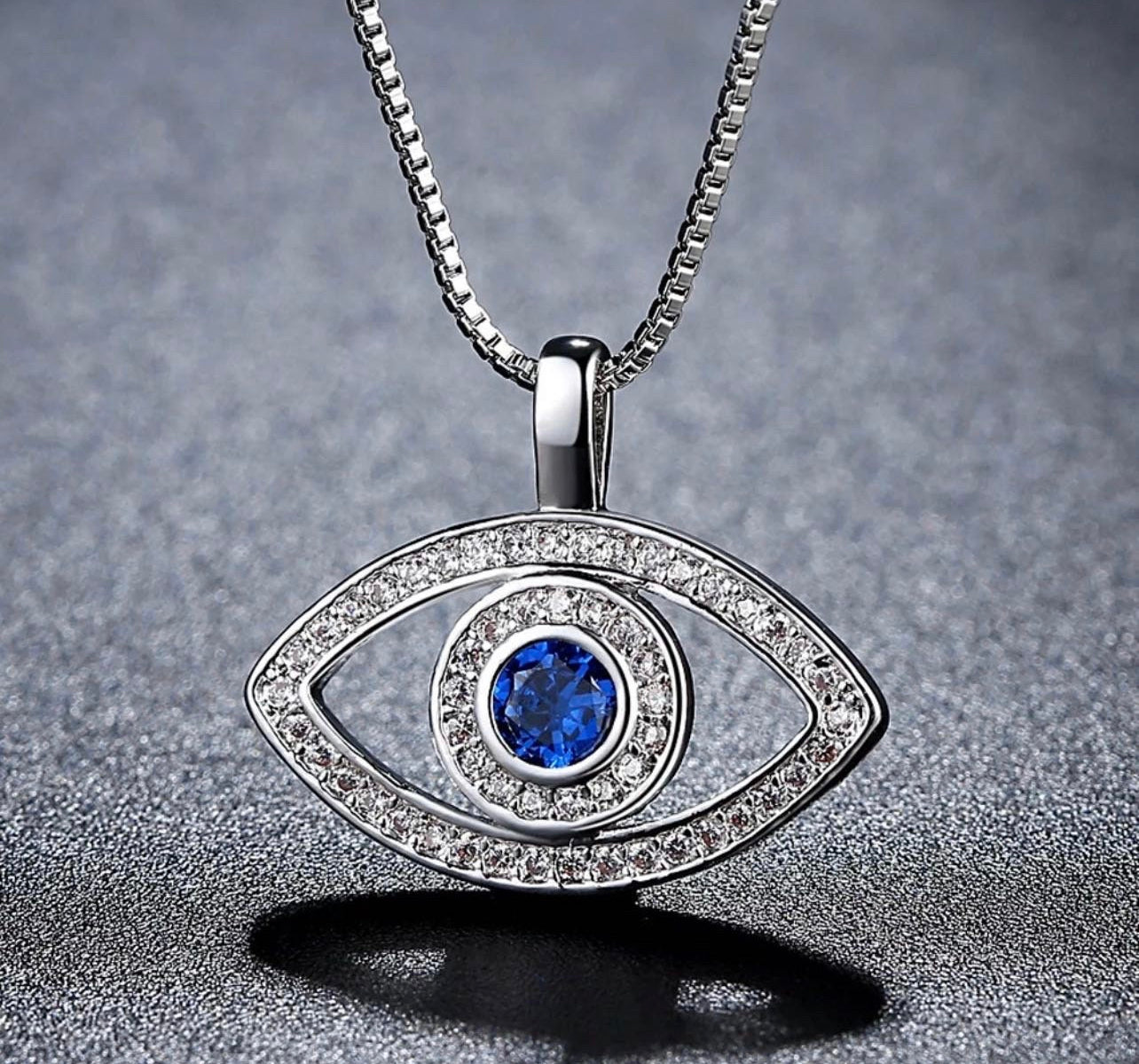 Glamorous Evil Eye Necklace, Silver or Rose Gold