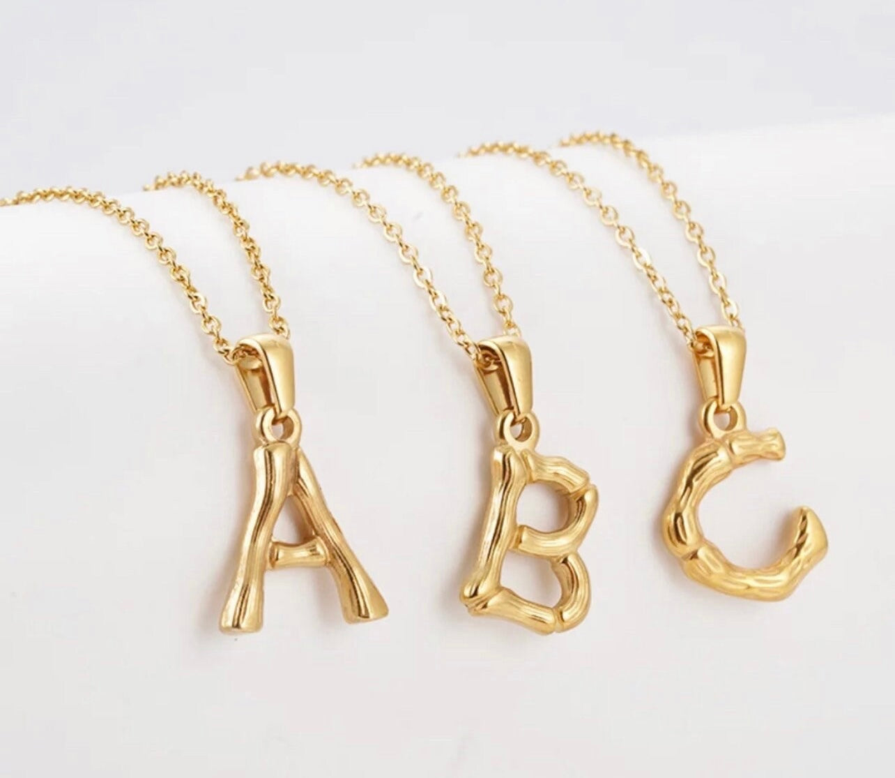 Gold Filled Bamboo Initial Pendant Necklace