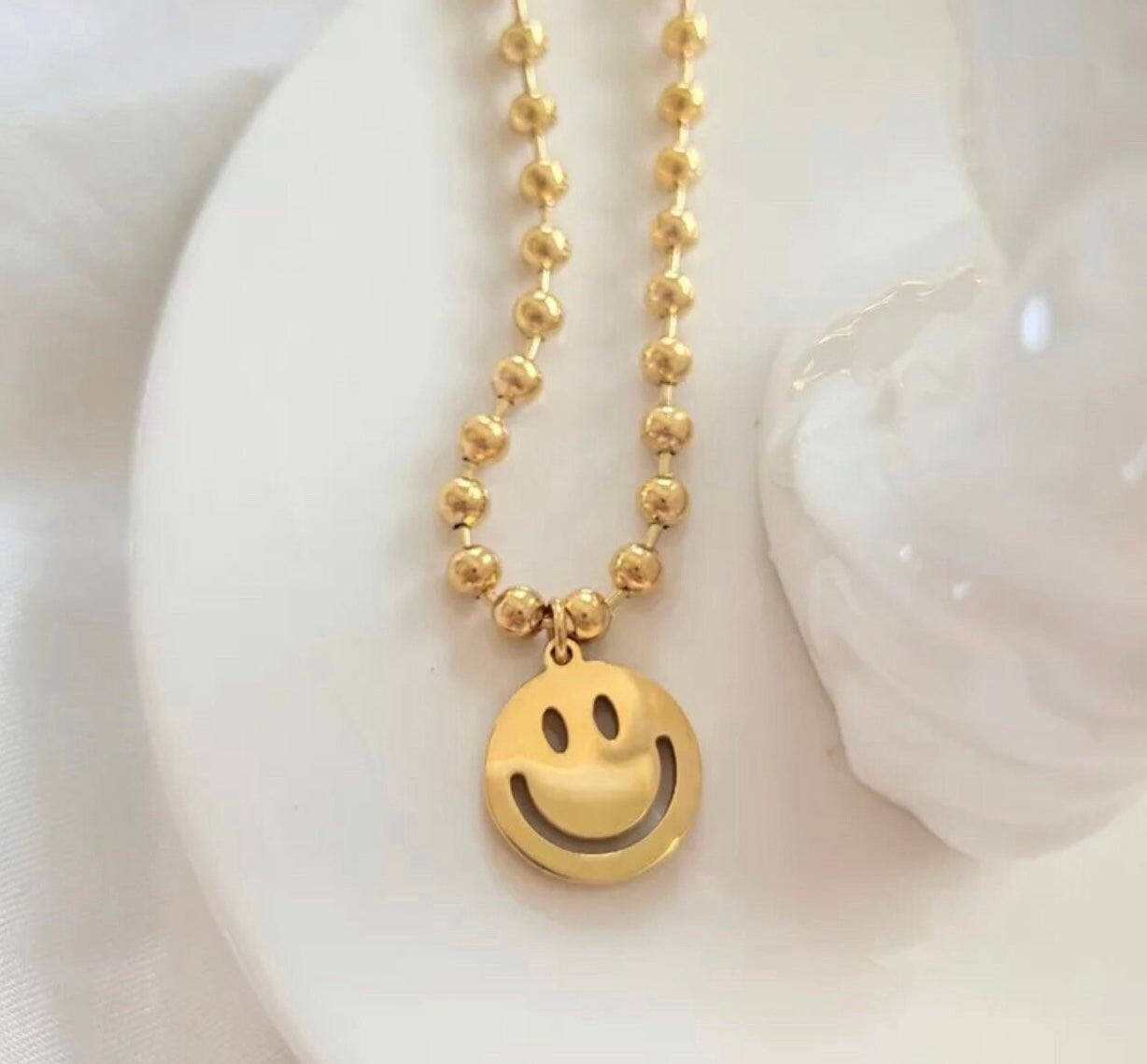 Gold Happy Face Necklace, Choice of Chain