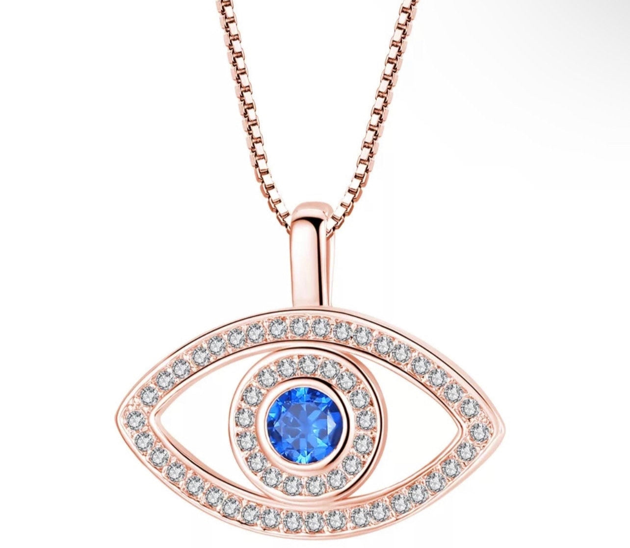 Glamorous Evil Eye Necklace, Silver or Rose Gold