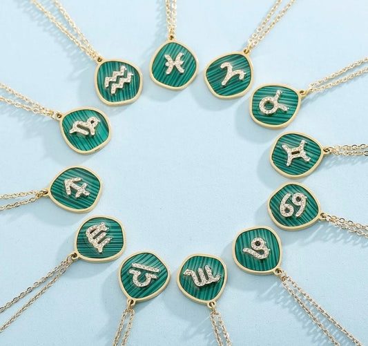 Green and Gold Zodiac Necklace