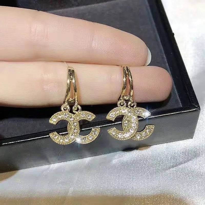 C is for Colleen Dangle Gold Hoop Earrings