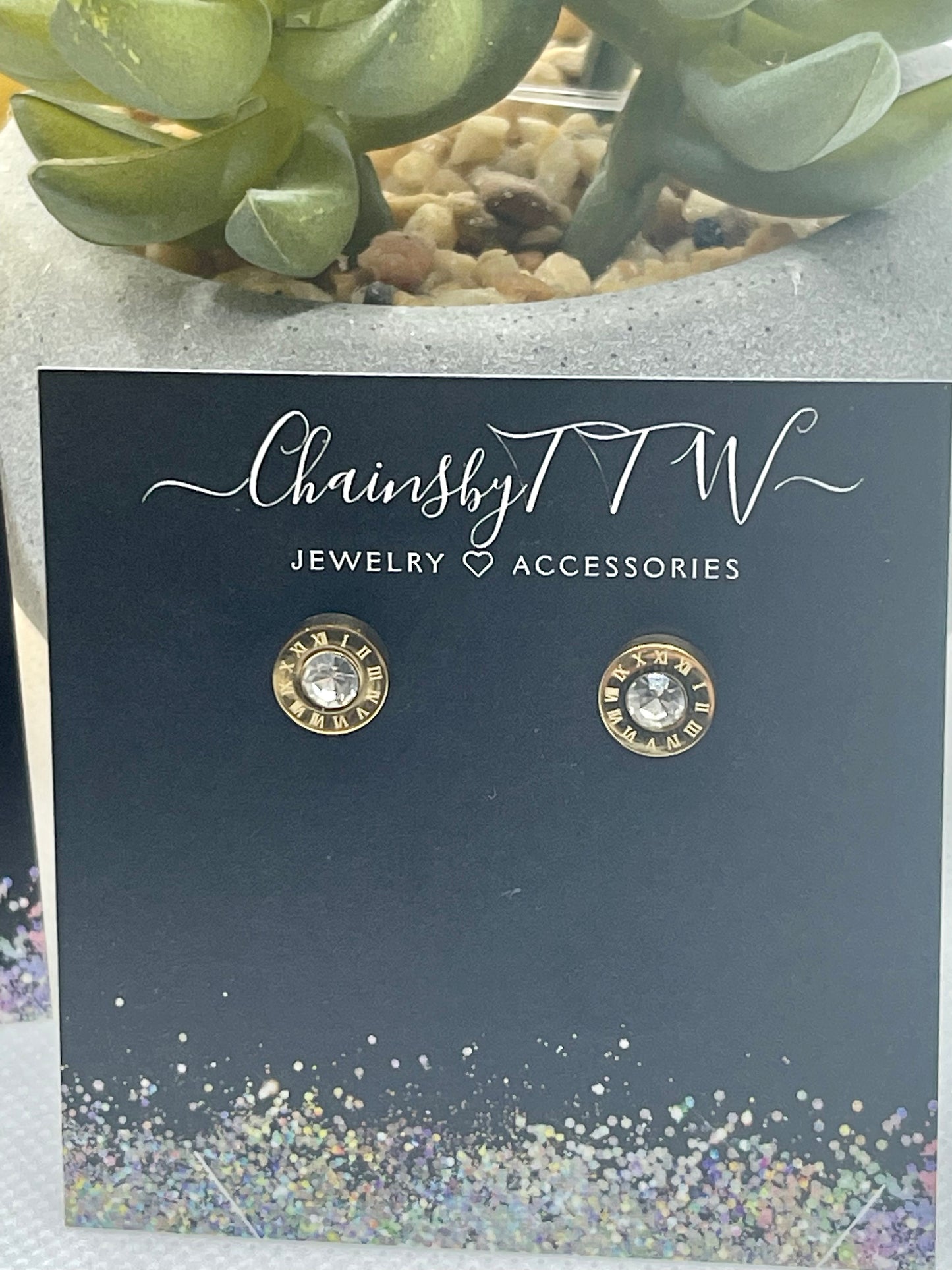 Roman Numeral Stud Earrings, Gold, Rose Gold or Silver