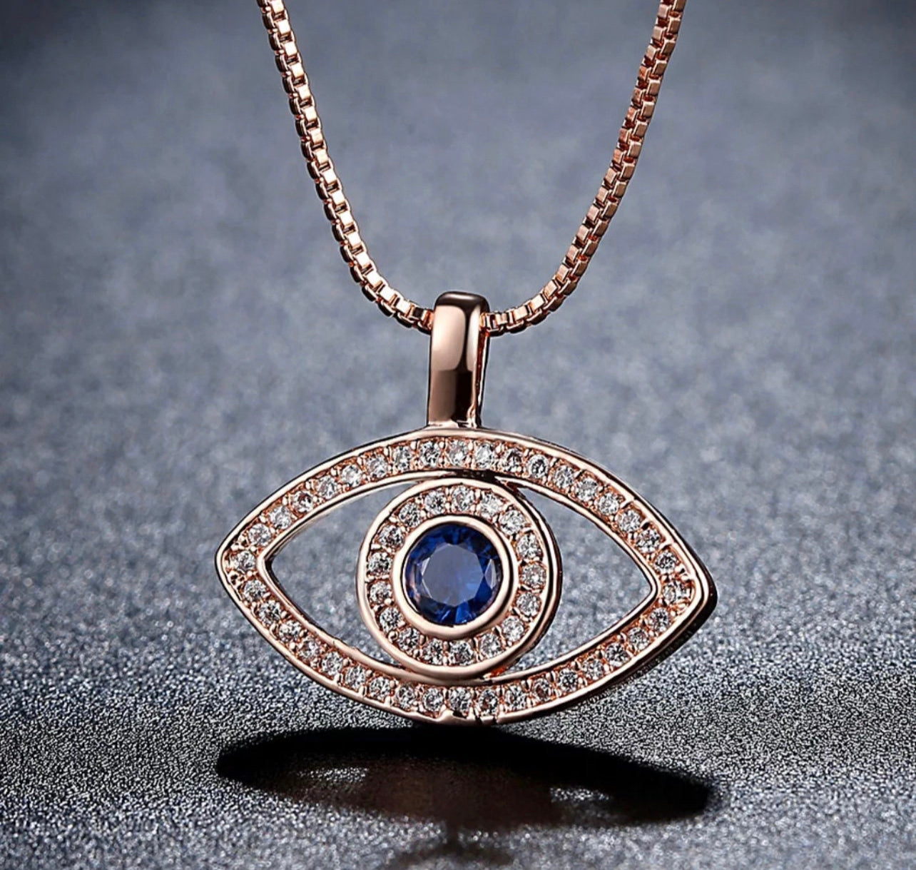 Glamorous Evil Eye Necklace, Silver or Rose Gold