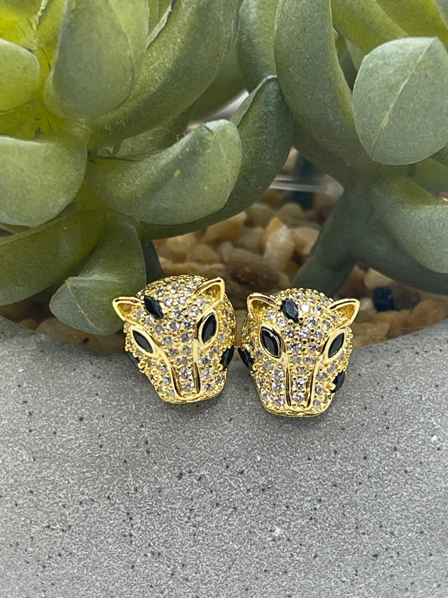 Gold Panther Stud Fashion Earrings