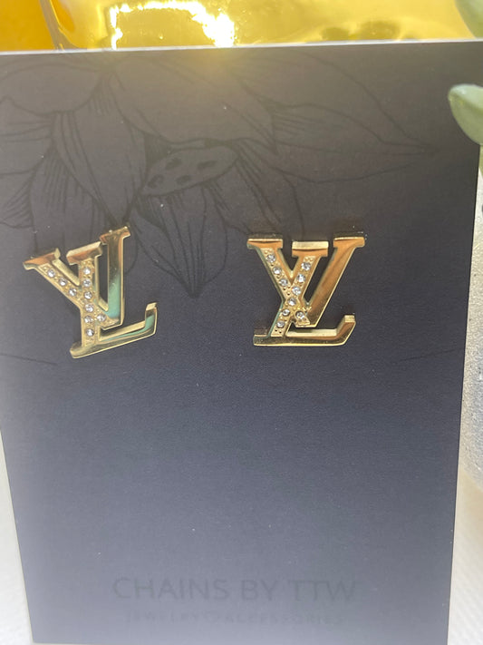 Initial L & V Fashion Gold Sparkle or Silver Fashion Earrings