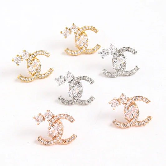 Sparkling C is for Cool Rhinestone Earrings, Gold, Rose Gold or Silver