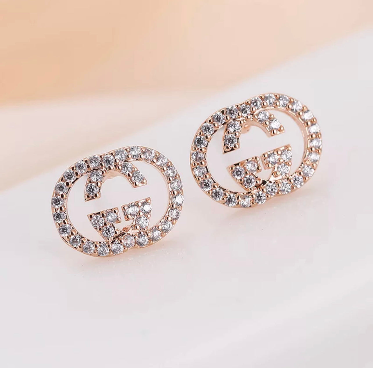 Rhinestone Double G Earrings, Gold or Silver