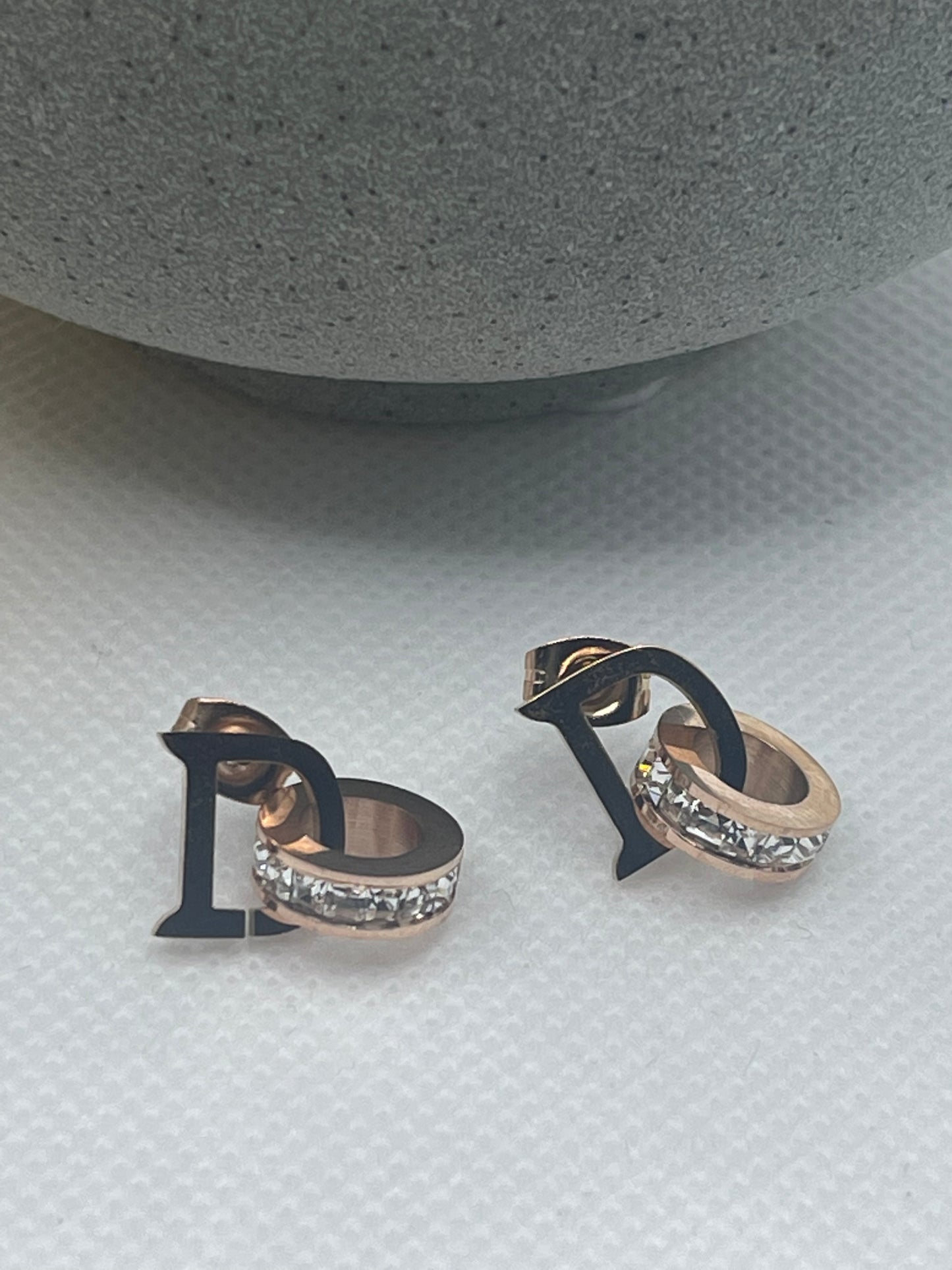 Initial D Earrings, Gold or Rose Gold