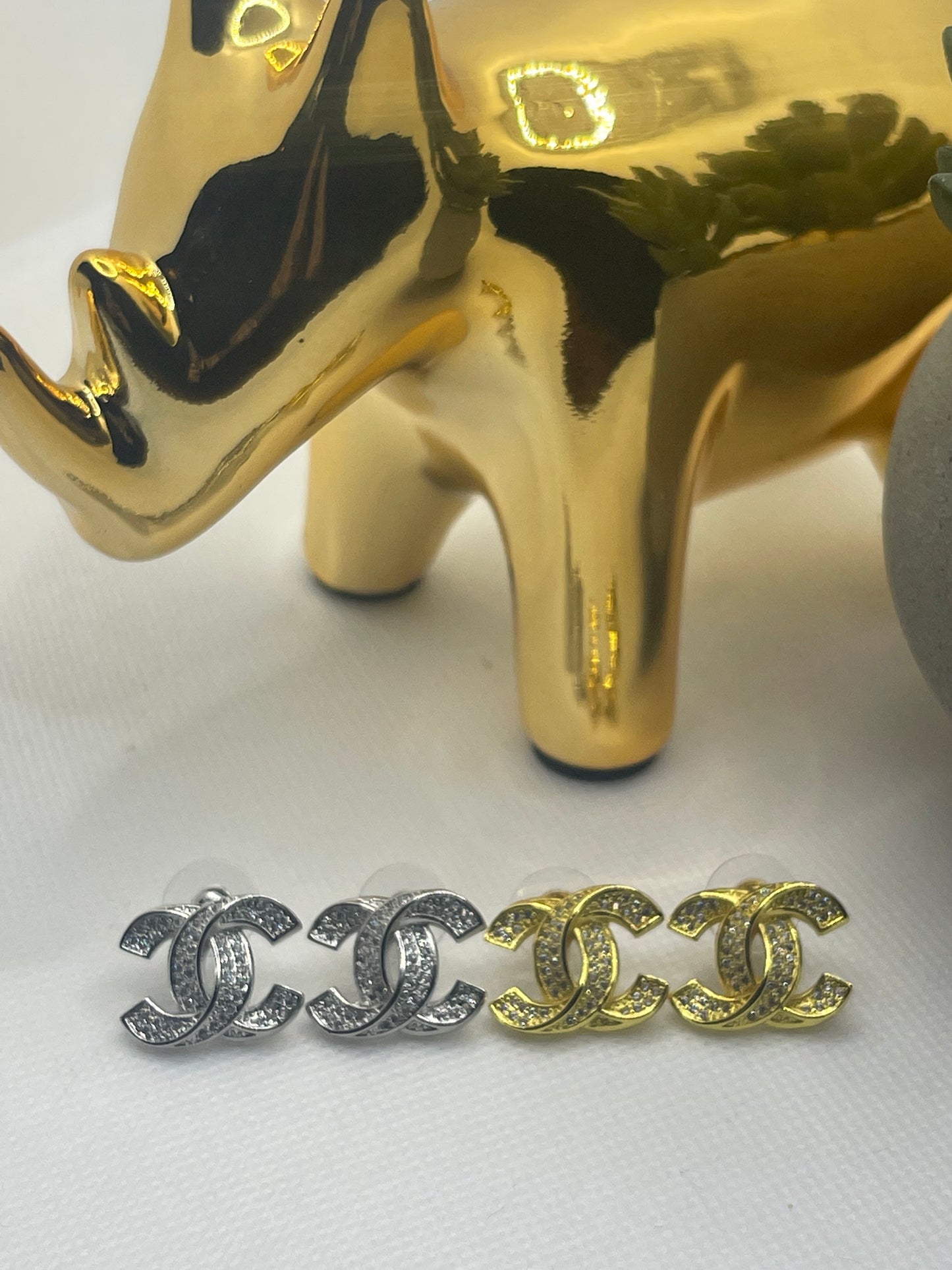 C is for Chunky Rhinestone Earrings, Gold or Silver